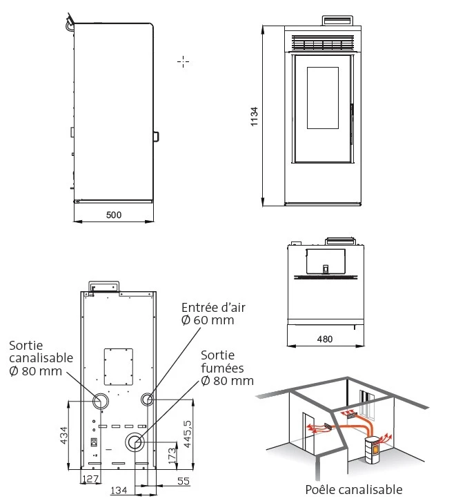 Poêle à Granulés Etanche Canalisable - EMAFLAM ANNA Blanc - 12,1 KW – Image 4
