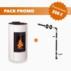 Pack Promo : Poêle à Granulés Etanche Avec Kit Ventouse - EMAFLAM NALA Blanc - 8.9 KW