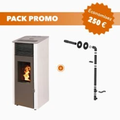 Pack Promo : Poêle à Granulés Etanche Connecté Avec Kit Ventouse - EMAFLAM REVA Blanc - 8.2 KW