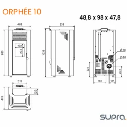 Poêle à Granulés SUPRA Orphée Noir 10 KW -MODERNA Soldes Magasin fr9010780b orphee10blanc 03 1