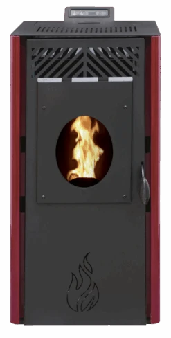 Poêle à Granulés BELLEZA Puerto Rouge 11KW -MODERNA Soldes Magasin milena bordeaux ovale vue face